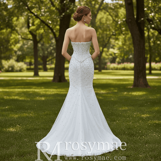 Off Shoulder Wedding Dress with Intricate Pearl Beading and Removable Skirt - Rosymae
