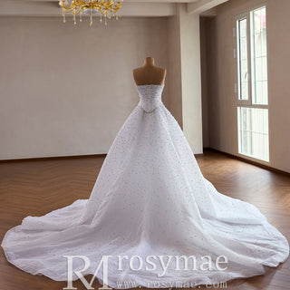 Off Shoulder Wedding Dress with Intricate Pearl Beading and Removable Skirt - Rosymae