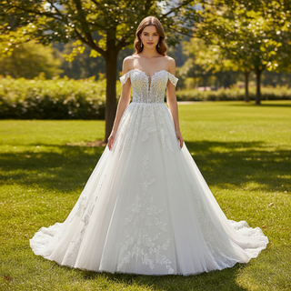 Off Shoulder Sparkly Tulle Ballgown A-Line Wedding Dresses
