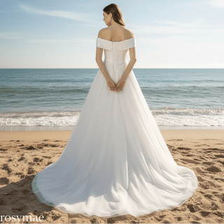 Off-The-Shoulder A-Line Ruched Country Wedding Dress - Rosymae