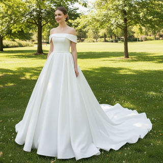 Simple Satin Off the Shoulder Plus Size Wedding Dress for Women