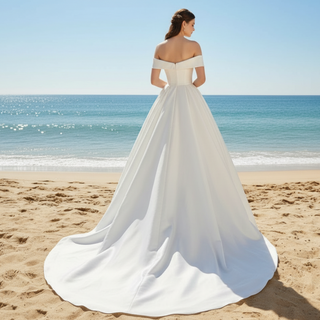 Simple Satin Off the Shoulder Plus Size Wedding Dress for Women