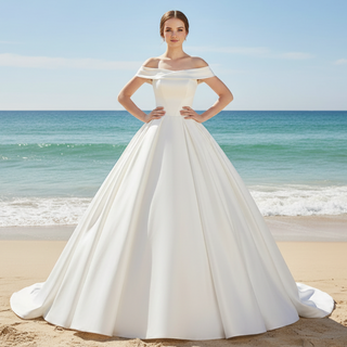 Off the Shoulder Straight Neck Wedding Dress with Puffy Skirt
