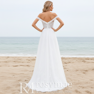 A-line Tulle and Lace Wedding Dress with Off the Shoulder Strappy