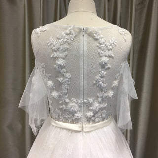 Off the Shoulder A-Line Wedding Gown with Tulle Flutter Sleeves - Rosymae