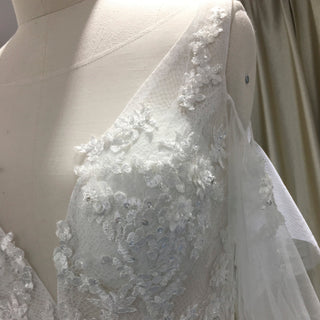Off the Shoulder A-Line Wedding Gown with Tulle Flutter Sleeves - Rosymae