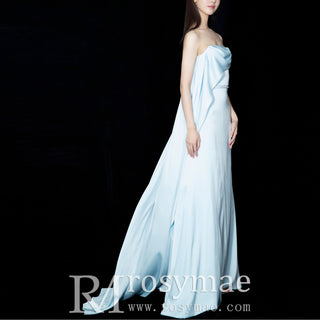 Women's Light Blue Wedding Guest Dresses Bridesmaid Gowns with One Shoulder