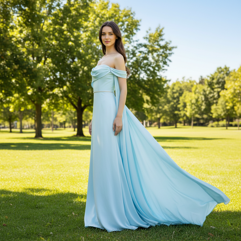 Women's Light Blue Wedding Guest Dresses Bridesmaid Gowns with One Sho Rosymae Women's Light Blue Wedding Guest Dresses Bridesmaid Gowns with One Sho Rosymae