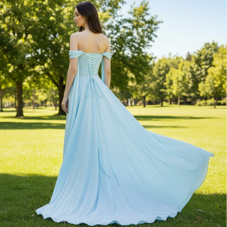 Women's Light Blue Wedding Guest Dresses Bridesmaid Gowns with One Shoulder
