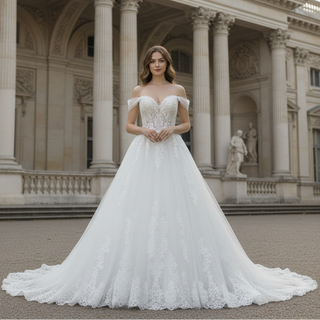 Gorgeous Off the Shoulder Ballgown Lace Wedding Dress for Elegant Bride