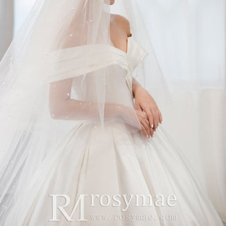 Off the Shoulder Ball Gown Simple Satin Wedding Dress - Rosymae
