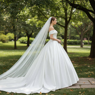 Off the Shoulder Ball Gown Simple Satin Wedding Dress - Rosymae