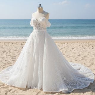 Convertible Off Shoulder Sweetheart Sparkly Ballgown Wedding Dress