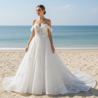 Convertible Off Shoulder Sweetheart Sparkly Ballgown Wedding Dress