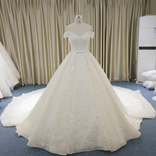 Off the Shoulder Ball Gown V-neck Wedding Dress with Low Back - Rosymae