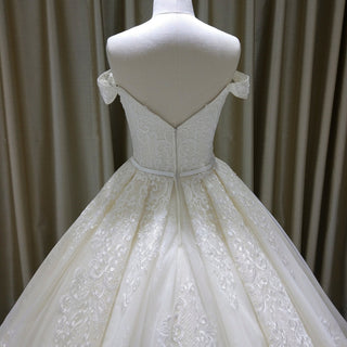 Off the Shoulder Ball Gown V-neck Wedding Dress with Low Back - Rosymae