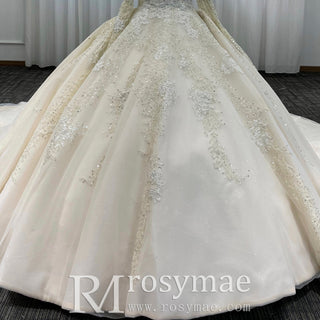 Off the Shoulder Ball Gown Wedding Dress with Long Sleeves - Rosymae