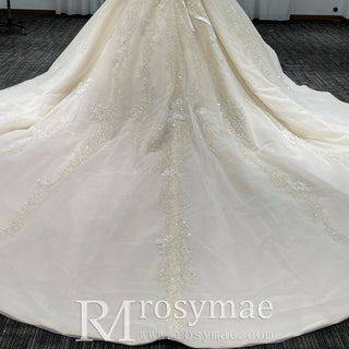 Off the Shoulder Ball Gown Wedding Dress with Long Sleeves - Rosymae