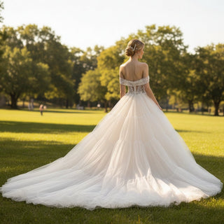 Off the Shoulder Ball Gown Wedding Dress with Sweetheart Neck - Rosymae