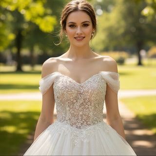 Off the Shoulder Ball Gown Wedding Dress with Sweetheart Neck - Rosymae