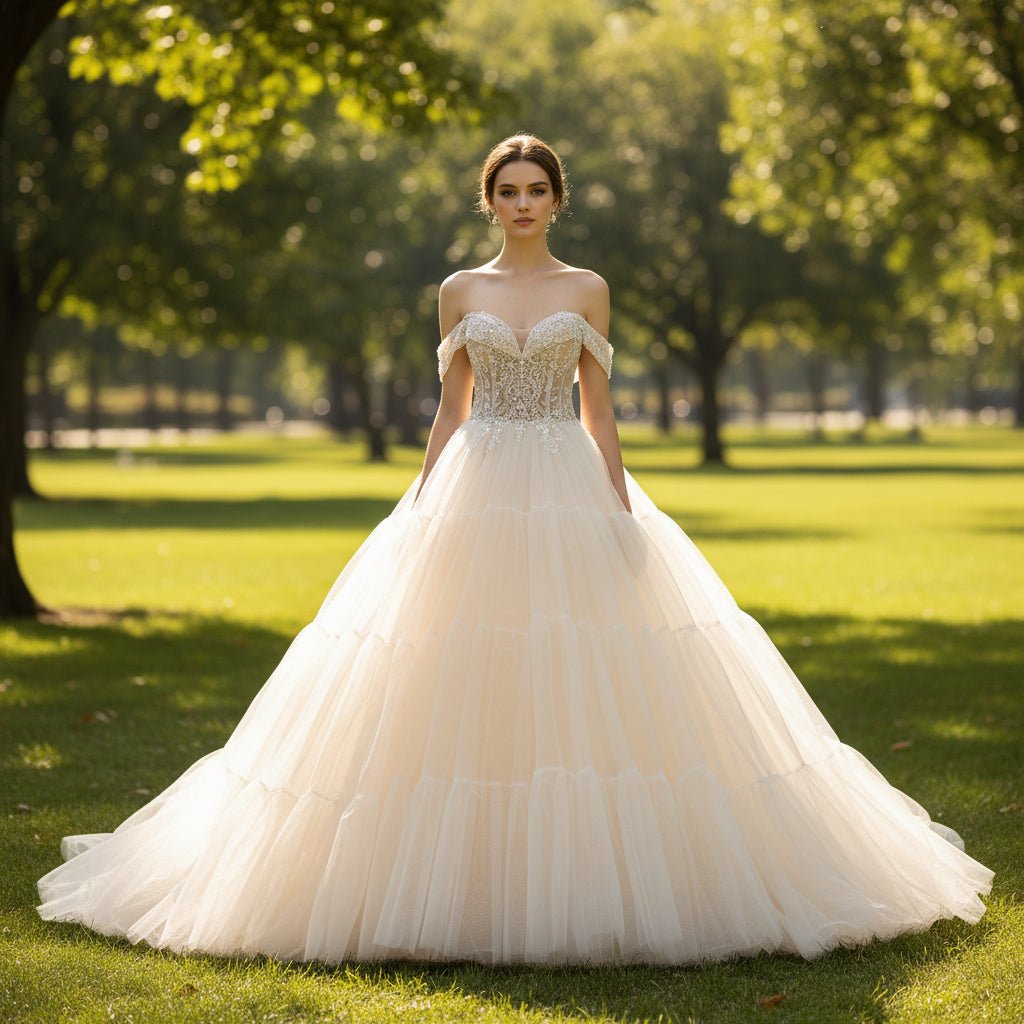 Off the Shoulder Ball Gown Wedding Dress with Sweetheart Neck - Rosymae