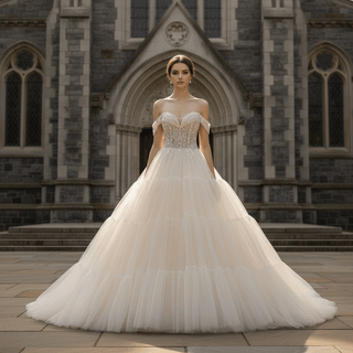 Off the Shoulder Ball Gown Wedding Dress with Sweetheart Neck - Rosymae