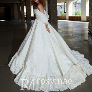 Ball Gown Print Lace Wedding Dresses with Off the Shoulder Sleeve
