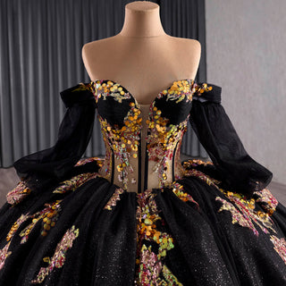 Off the Shoulder Puffy Black Quinceanera Dress For Sweet 15 16 Girls