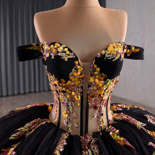 Off the Shoulder Puffy Black Quinceanera Dress For Sweet 15 16 Girls