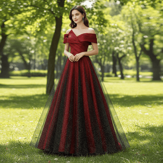Off the Shoulder Black Red Evening Dresses Party Gowns - Rosymae