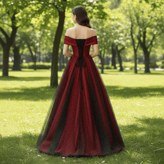 Off the Shoulder Black Red Evening Dresses Party Gowns - Rosymae