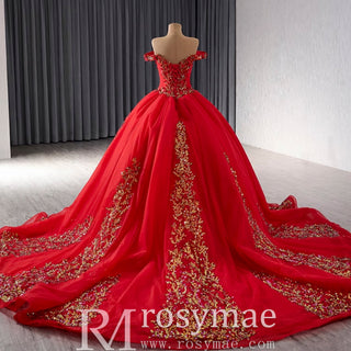 Off the Shoulder Blush Ruffle Wedding Dress with Detachable Overskirt - Rosymae