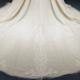 Elegant Champagne Off the Shoulder Ball Gown Wedding Dress with Pleated