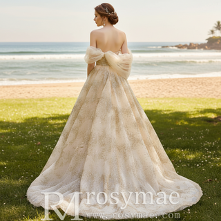 Champagne Gold Wedding Dress Sequins Princess Wedding Gown