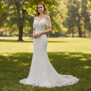 Sheer Bodice Off Shoulder Fit and Flare Mermaid Wedding Dress Rosymae Sheer Bodice Off Shoulder Fit and Flare Mermaid Wedding Dress Rosymae