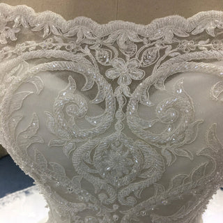 Off the Shoulder Floral Lace Appliqued with Beads Wedding Dress - Rosymae