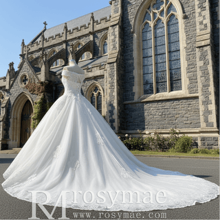 Off the Shoulder Floral Lace Appliqued with Beads Wedding Dress - Rosymae