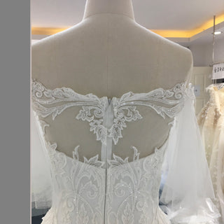 Off the Shoulder Floral Lace Ball Gown Wedding Dress with Flutter Sleeve - Rosymae