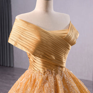Off the Shoulder Gold Wedding Dress Ball Gown Quinceanera Gown - Rosymae