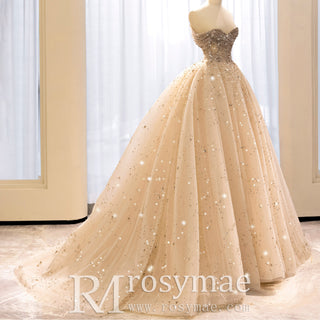 Off Shoulder Sparkly Evening Dress Ball Gown Party Gown with Sweetheart Neck