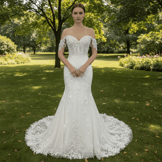 Off the Shoulder Lace Trumpet Wedding Dresses with Sweetheart Neck - Rosymae