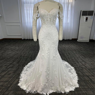 Off the Shoulder Lace Trumpet Wedding Dresses with Sweetheart Neck - Rosymae