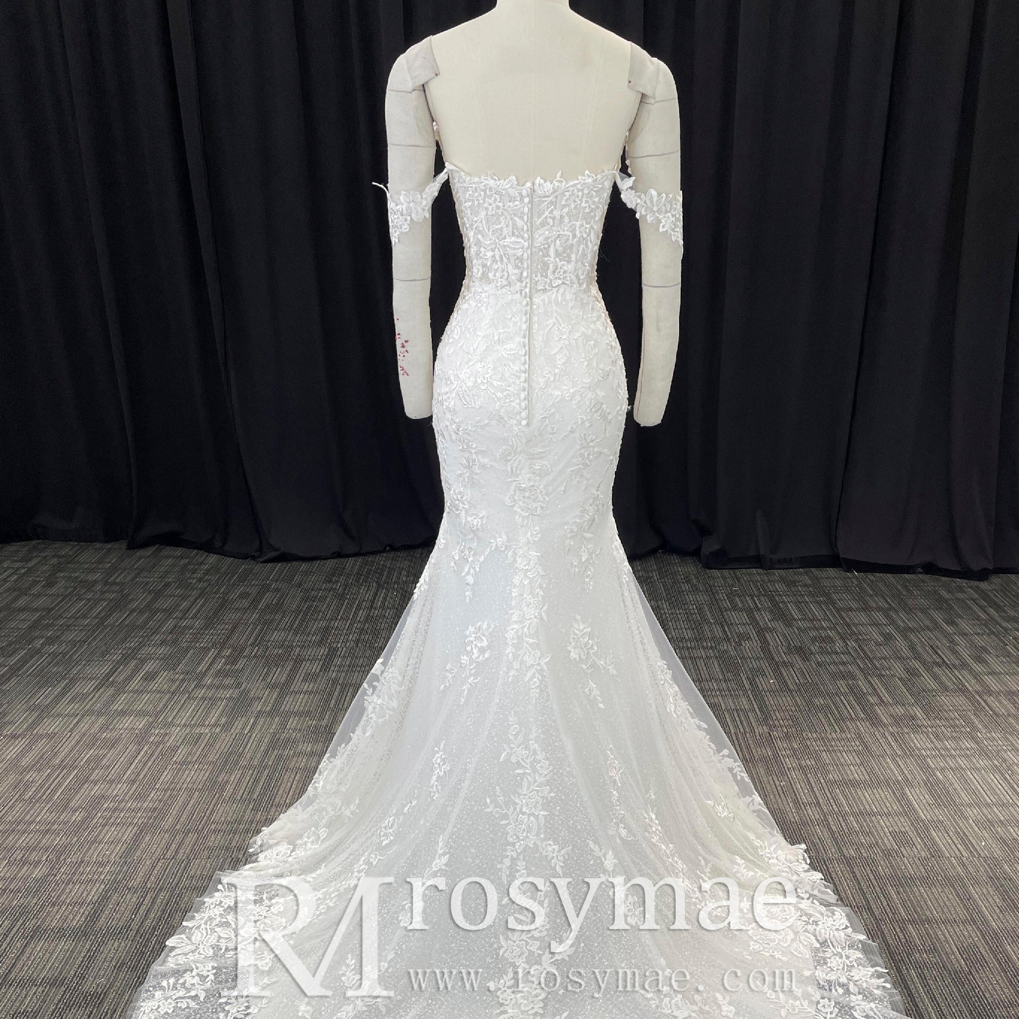 Off the Shoulder Lace Trumpet Wedding Dresses with Sweetheart Neck - Rosymae
