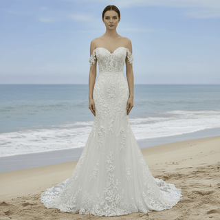 Off the Shoulder Lace Trumpet Wedding Dresses with Sweetheart Neck - Rosymae