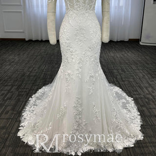 Off the Shoulder Lace Trumpet Wedding Dresses with Sweetheart Neck - Rosymae