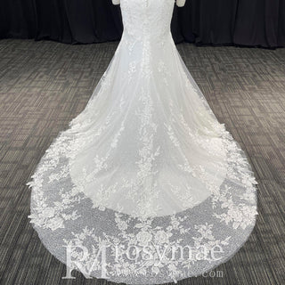 Off the Shoulder Lace Trumpet Wedding Dresses with Sweetheart Neck - Rosymae
