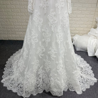 Off-the-Shoulder Lace Wedding Dress with Removable Sleeves and Choker - Rosymae