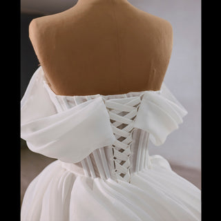 Off the Shoulder Layered Ruffle Wedding Dress with Sheer Bodice - Rosymae