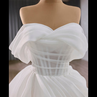 Off the Shoulder Layered Ruffle Wedding Dress with Sheer Bodice - Rosymae