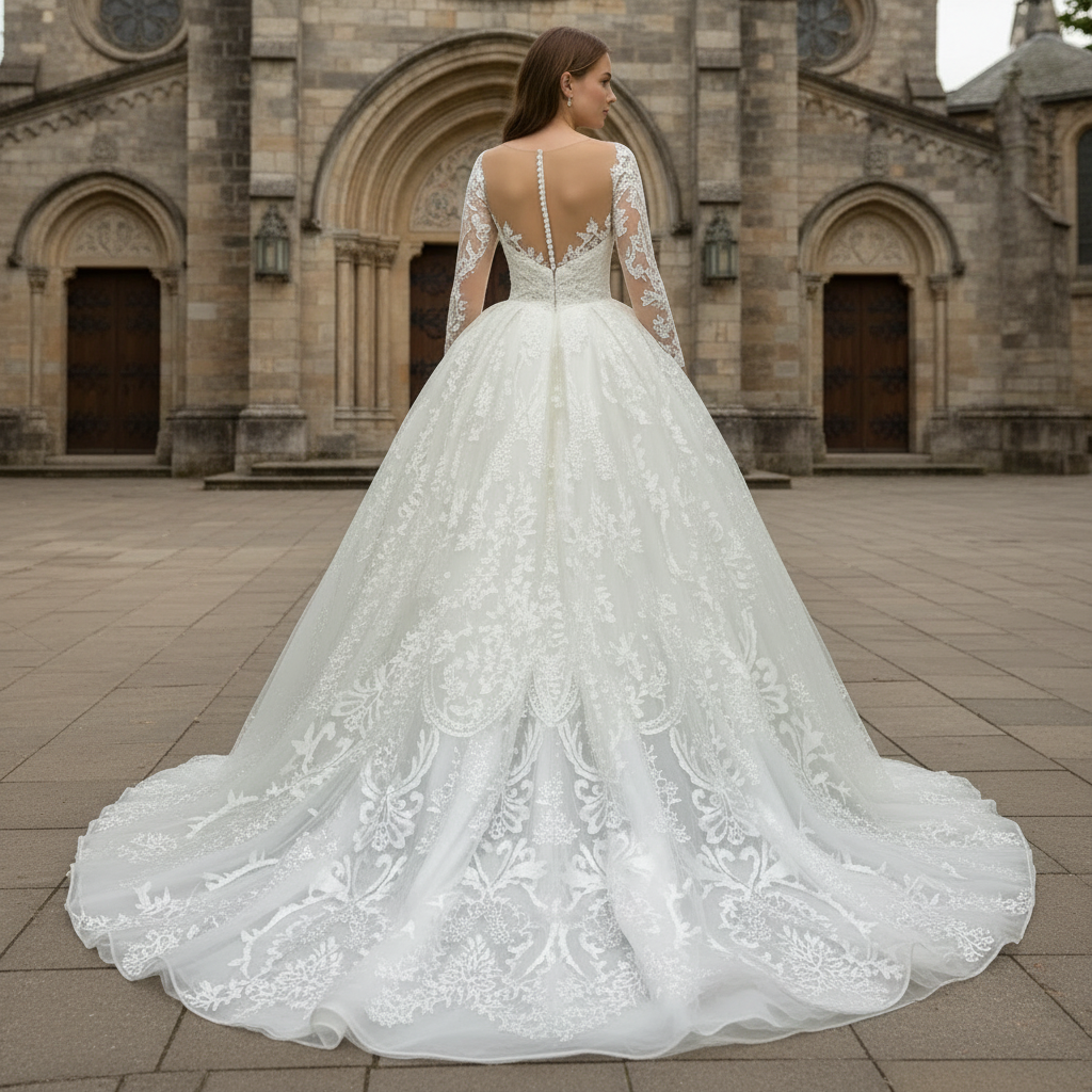 Classic Long Sleeve Ball Gown Lace Overlay Wedding Dress Rosymae Classic Long Sleeve Ball Gown Lace Overlay Wedding Dress Rosymae